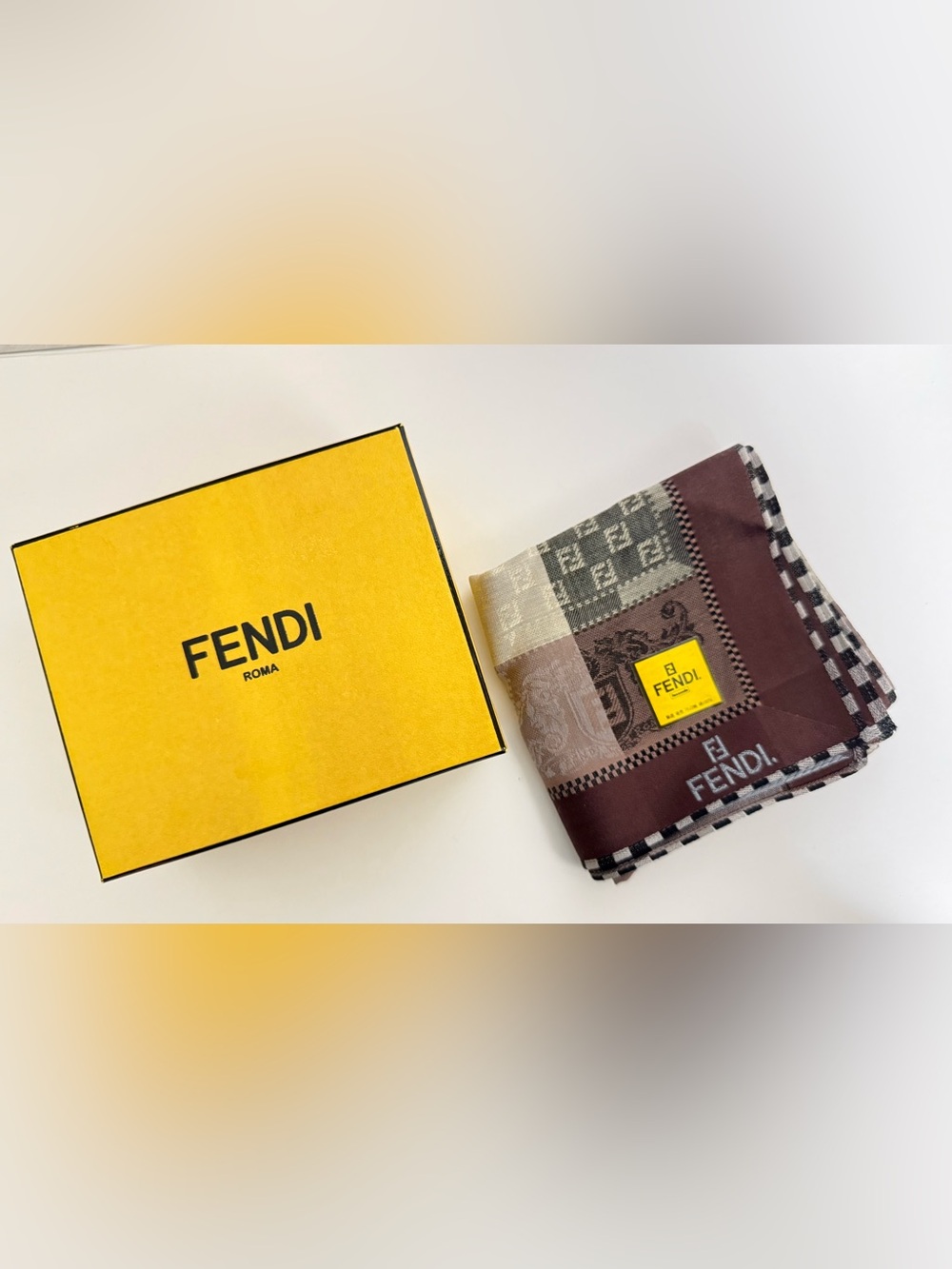 Fendi Patchwork Zucca Print Vintage Cotton Handkerchief + Box